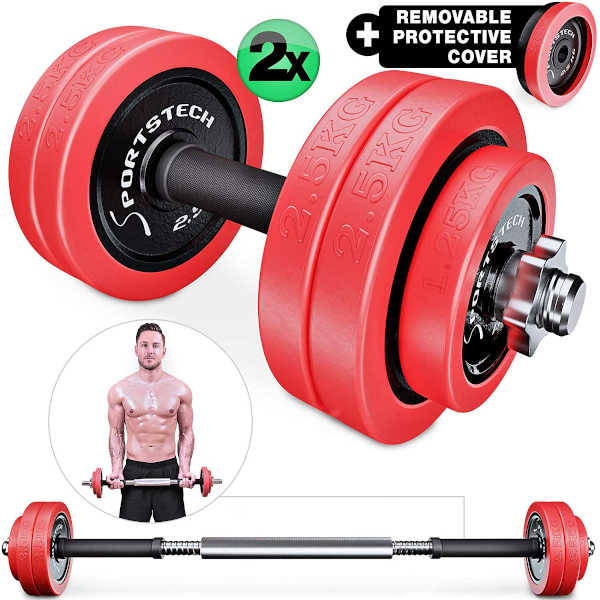 Sportstech 2in1 innovative Dumbbell & Barbell Set with Silicone Cover